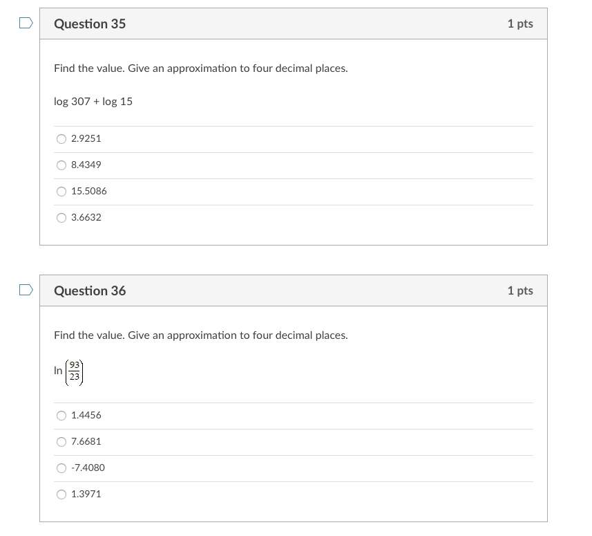 Question 31 1 pts Write in logarithmic form. 2-2