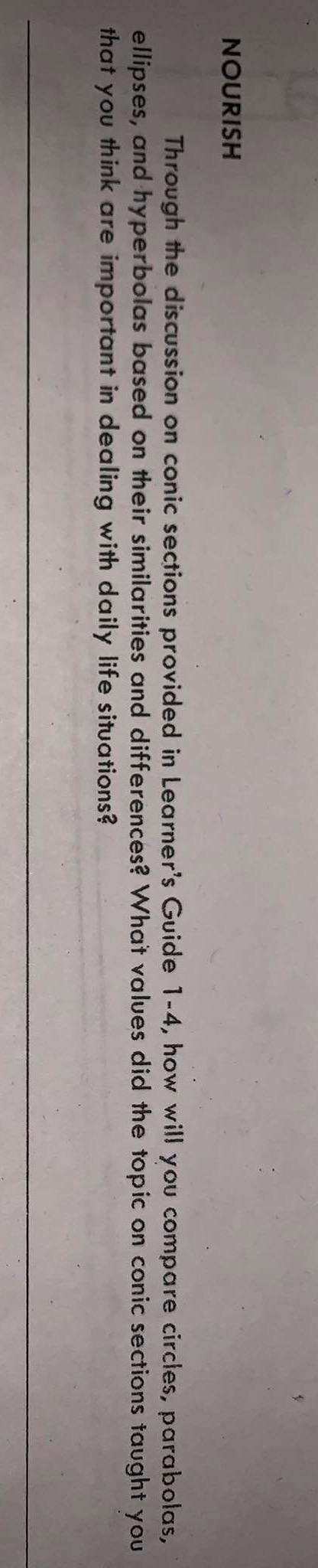 NOURISH Through the discussion on conic sections