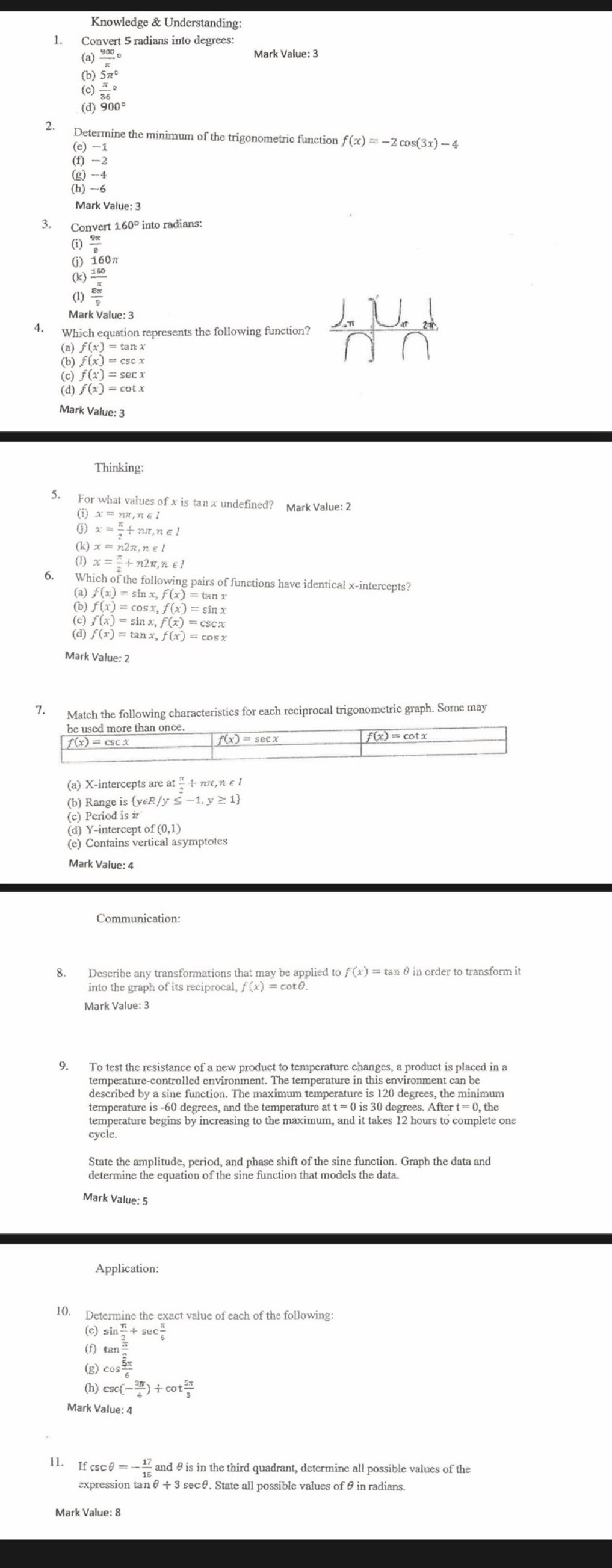 Question 1-11 Knowledge & Understanding: 1.