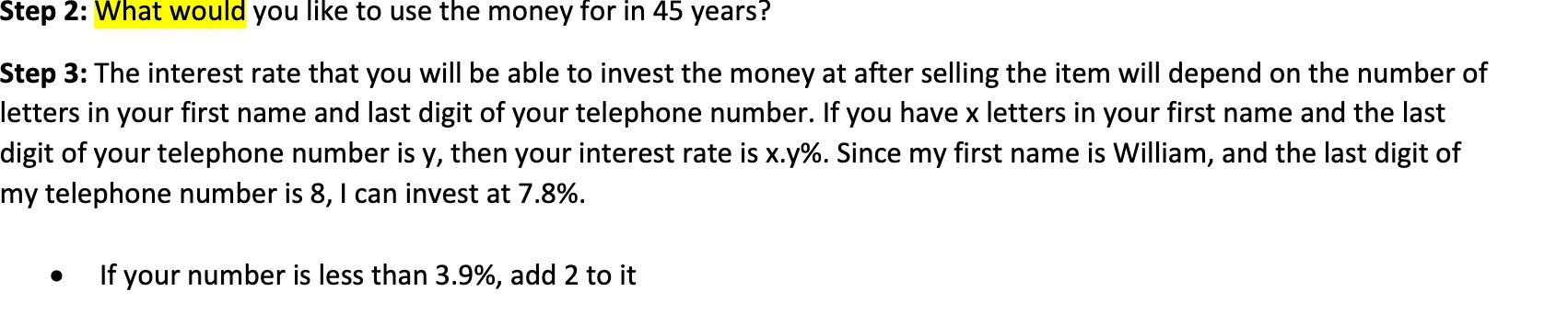 Step 2: What would you like to use the money for