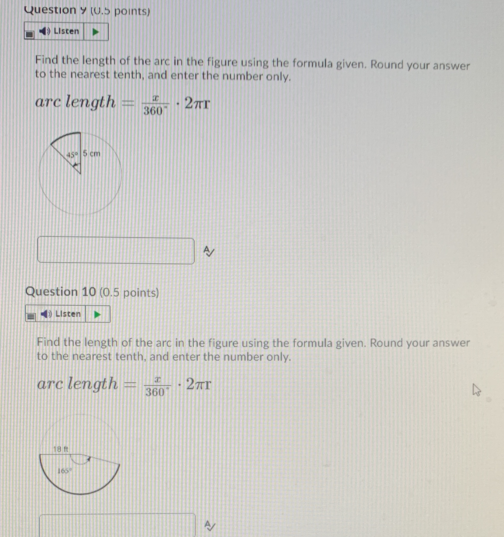 Question y (U.5 points) Listen Find the length of