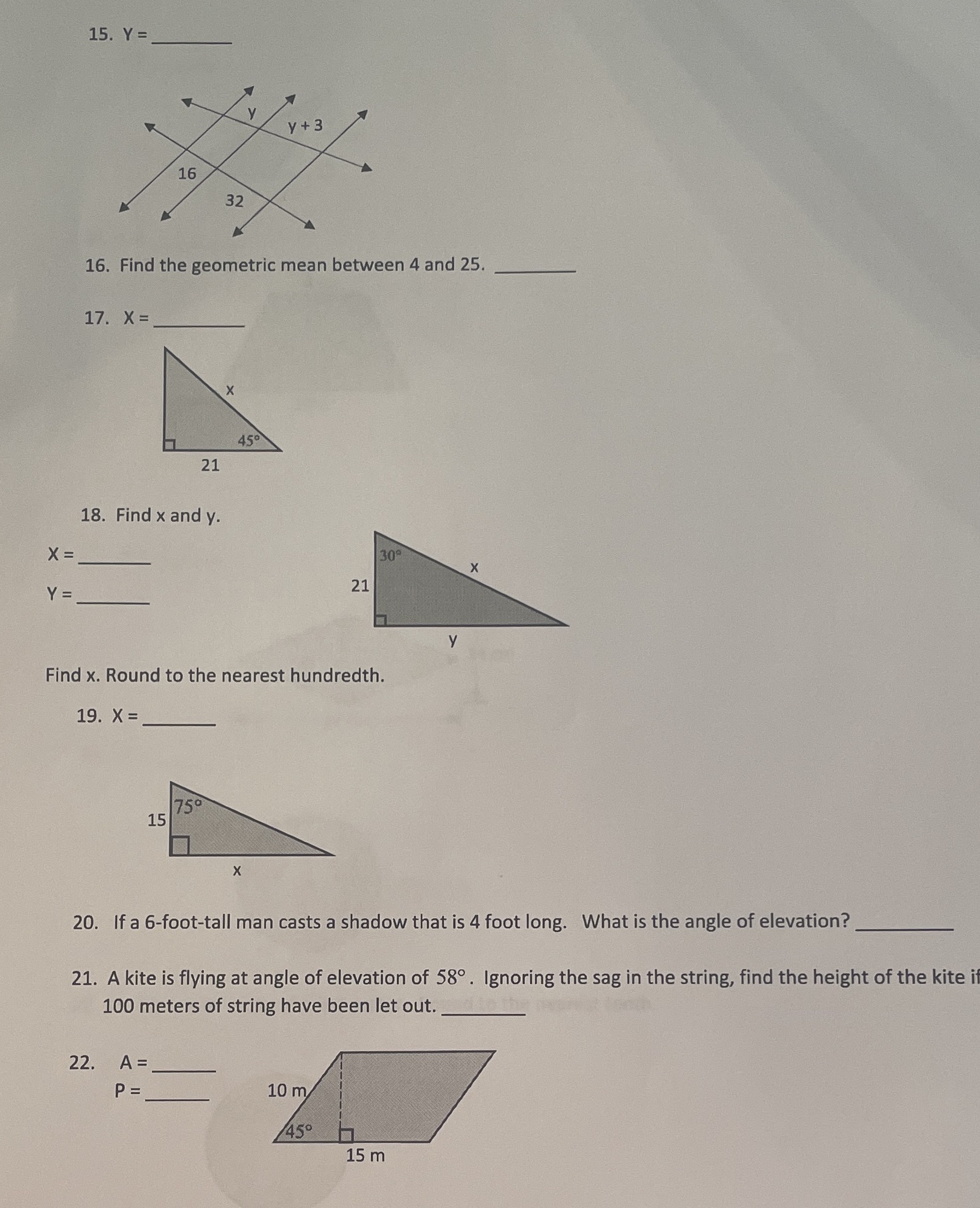 15. Y = y+ 3 16 32 16. Find the geometric mean