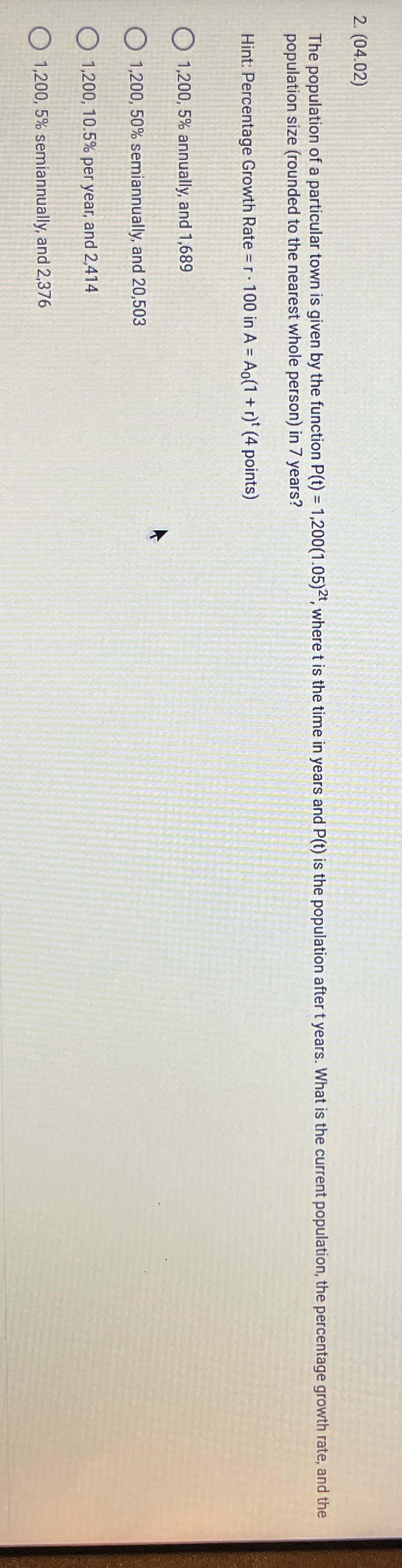 2. (04.02) The population of a particular town is