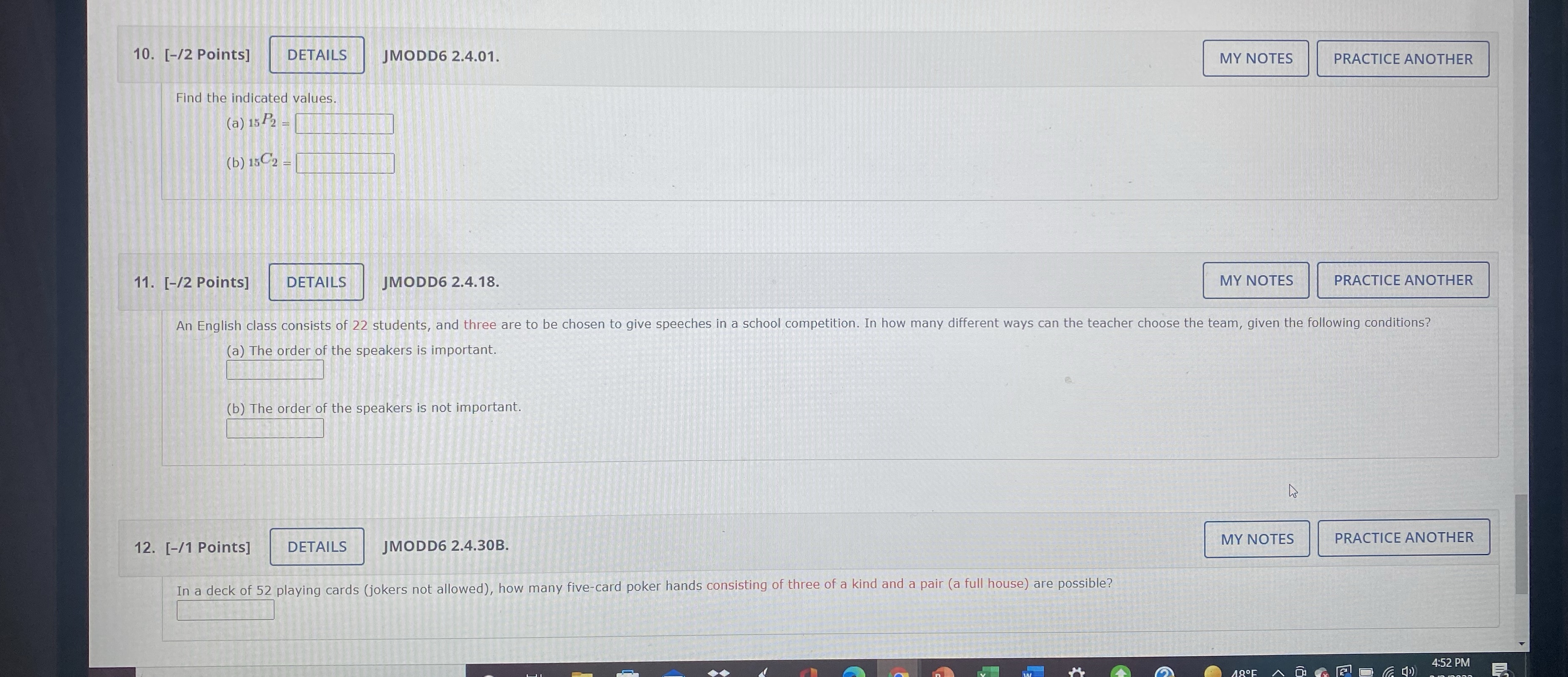how would i answer these? 10. [-/2 Points]