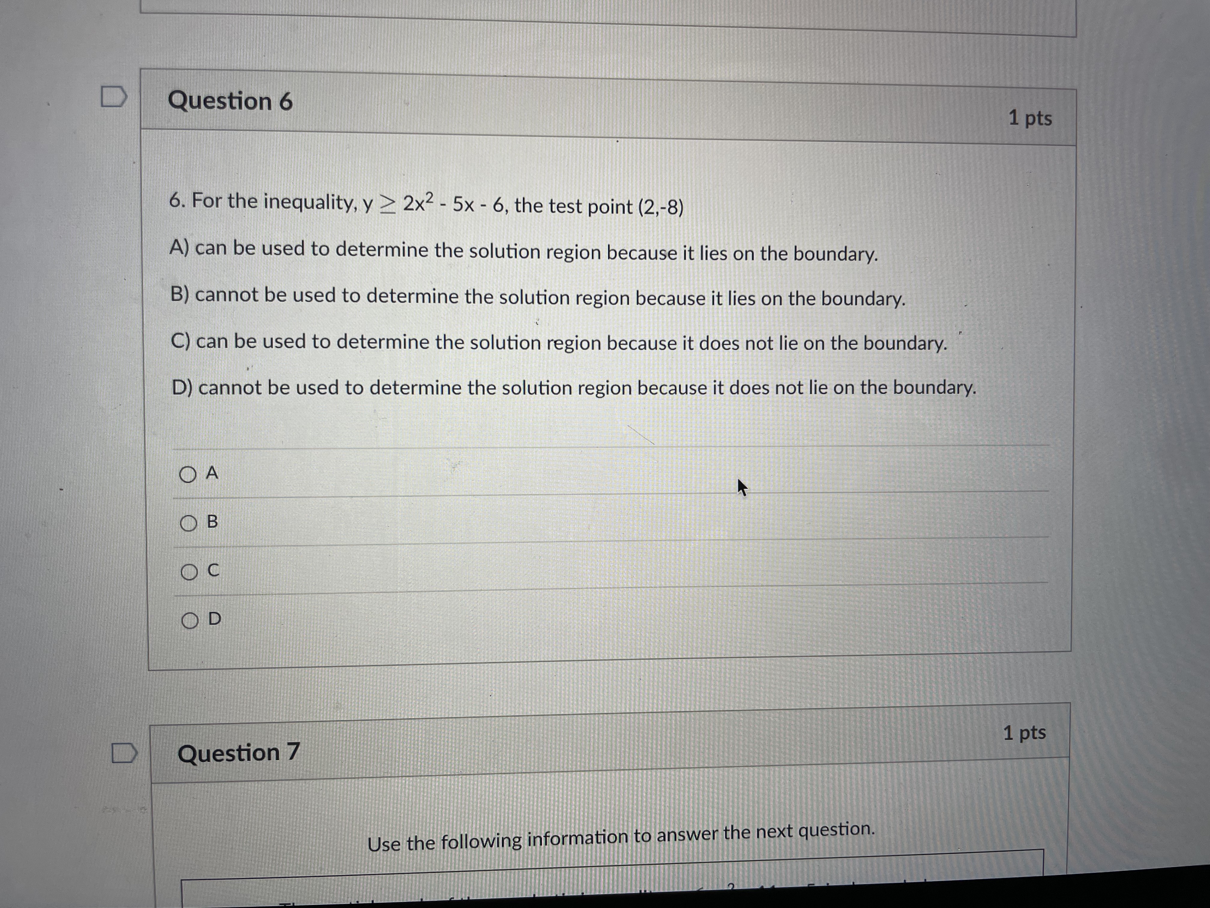 \f\fments Question 8 1 pts 8. The solution set of
