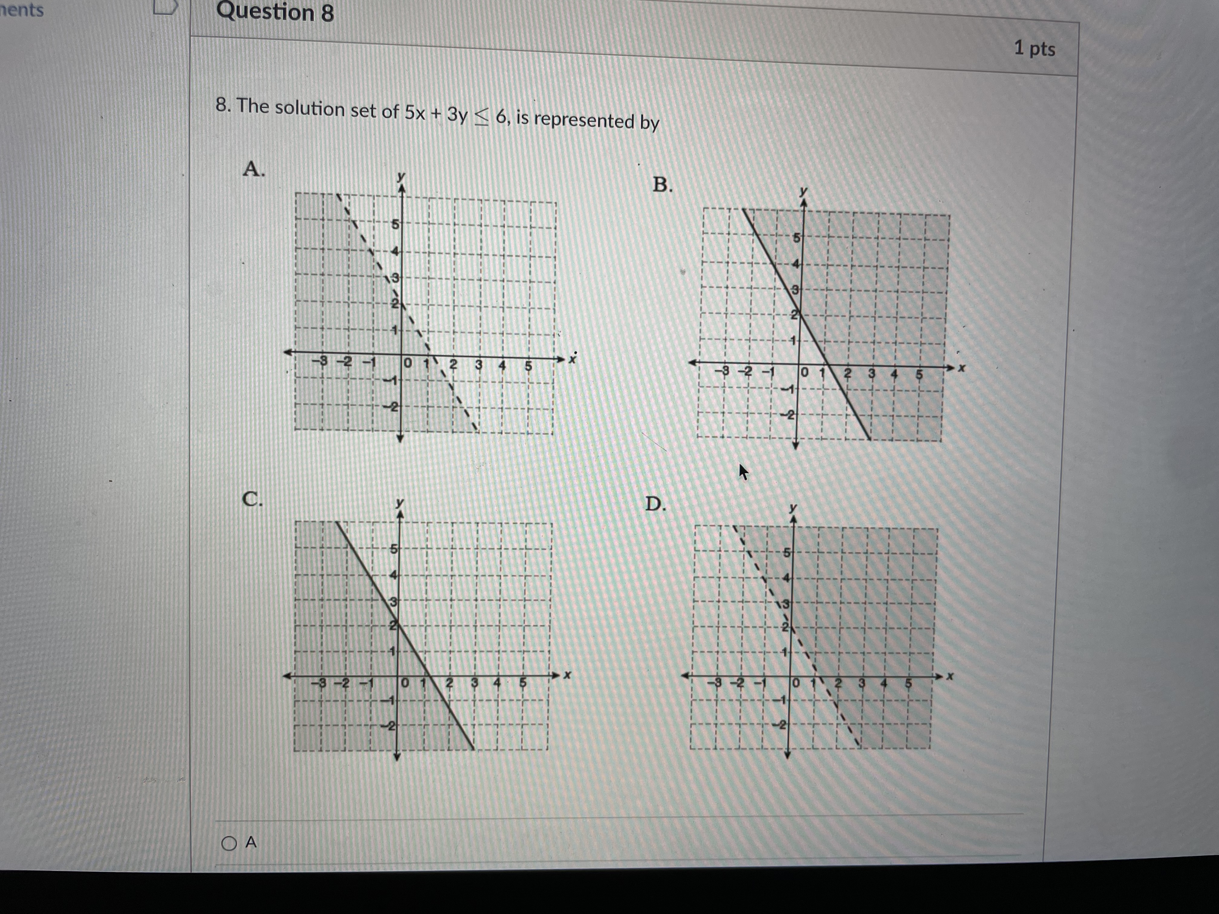 \f\fments Question 8 1 pts 8. The solution set of