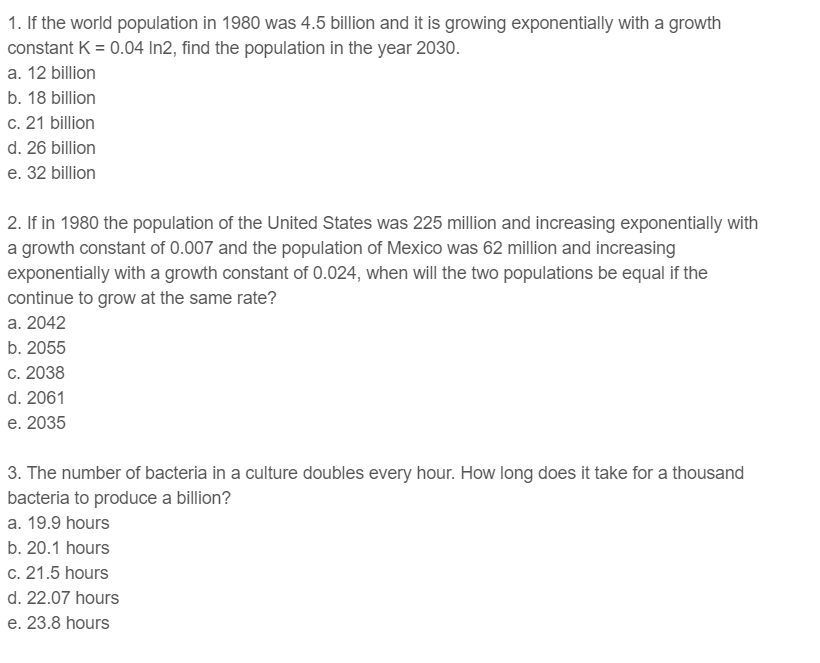 Differential Equations 1. If the world population