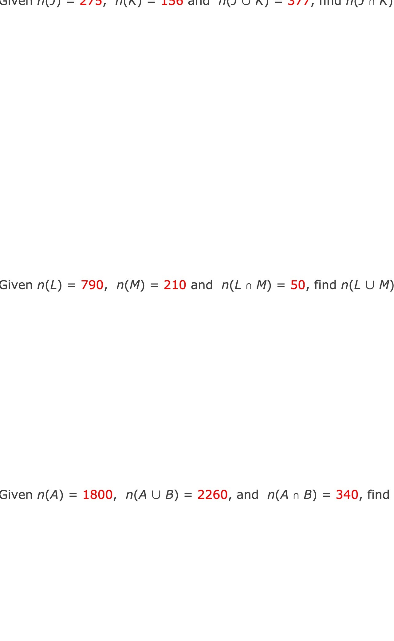 Given 150 and Given n(L) = 790, n(M) = 210 and