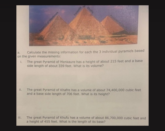 Calculate the missing information for each the 3