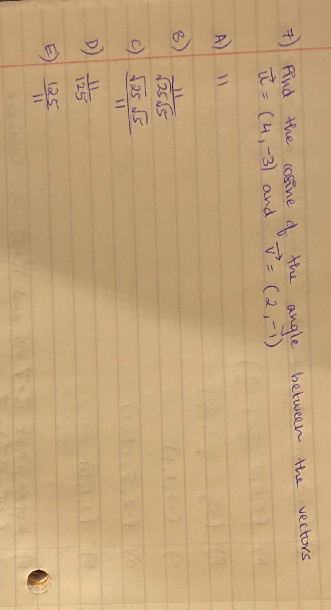correct option? Find the cosine of the angle