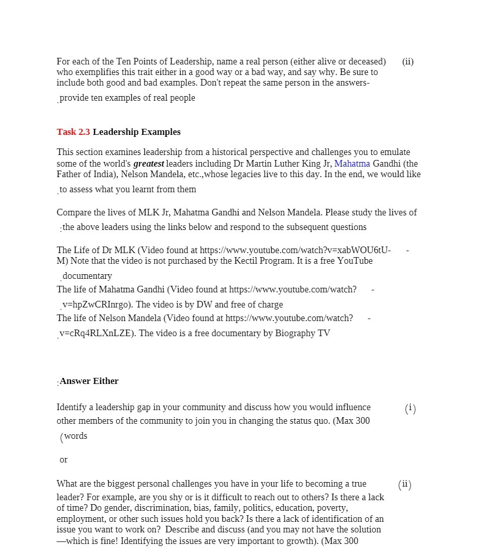 For each of the Ten Points of Leadership, name a