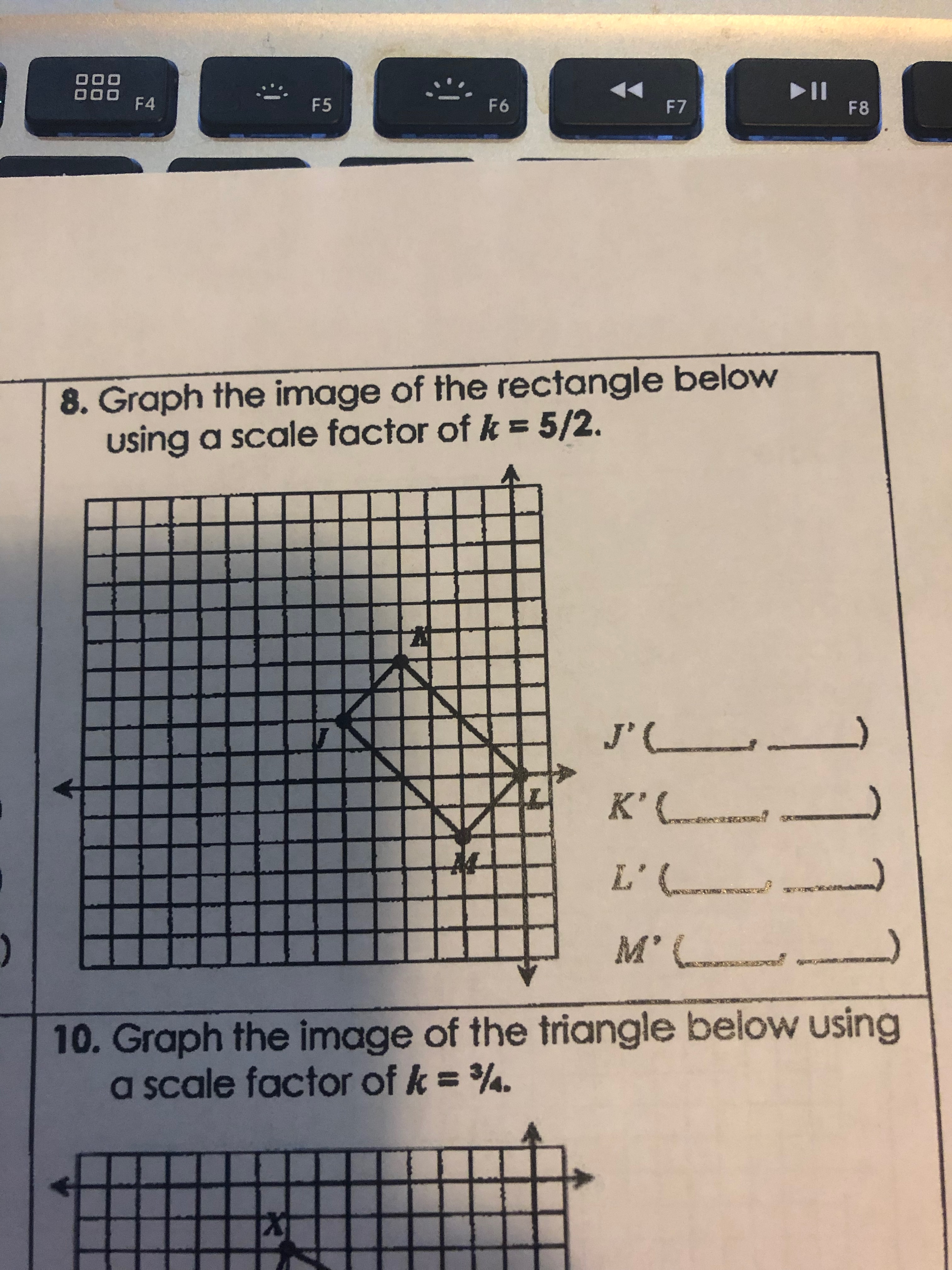 OOO 000 F4 F5 F6 F7 F8 8. Graph the image of the