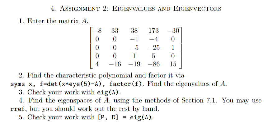 4. ASSIGNMENT 2: EIGENVALUES AND EIGENVECTORS 1.