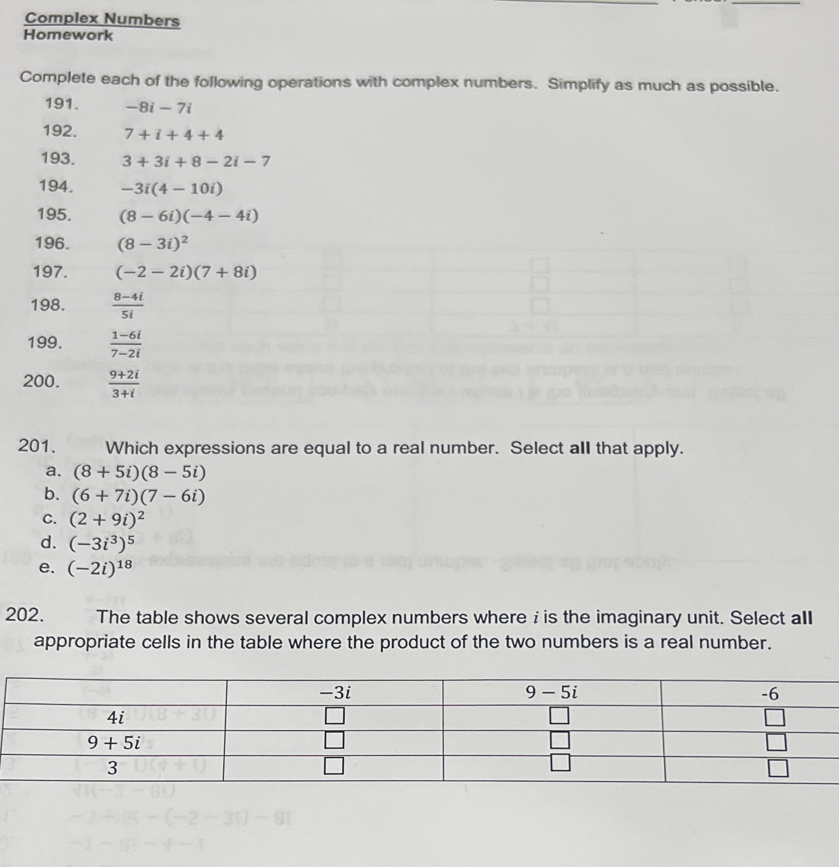Need help Complex Numbers Homework Complete each