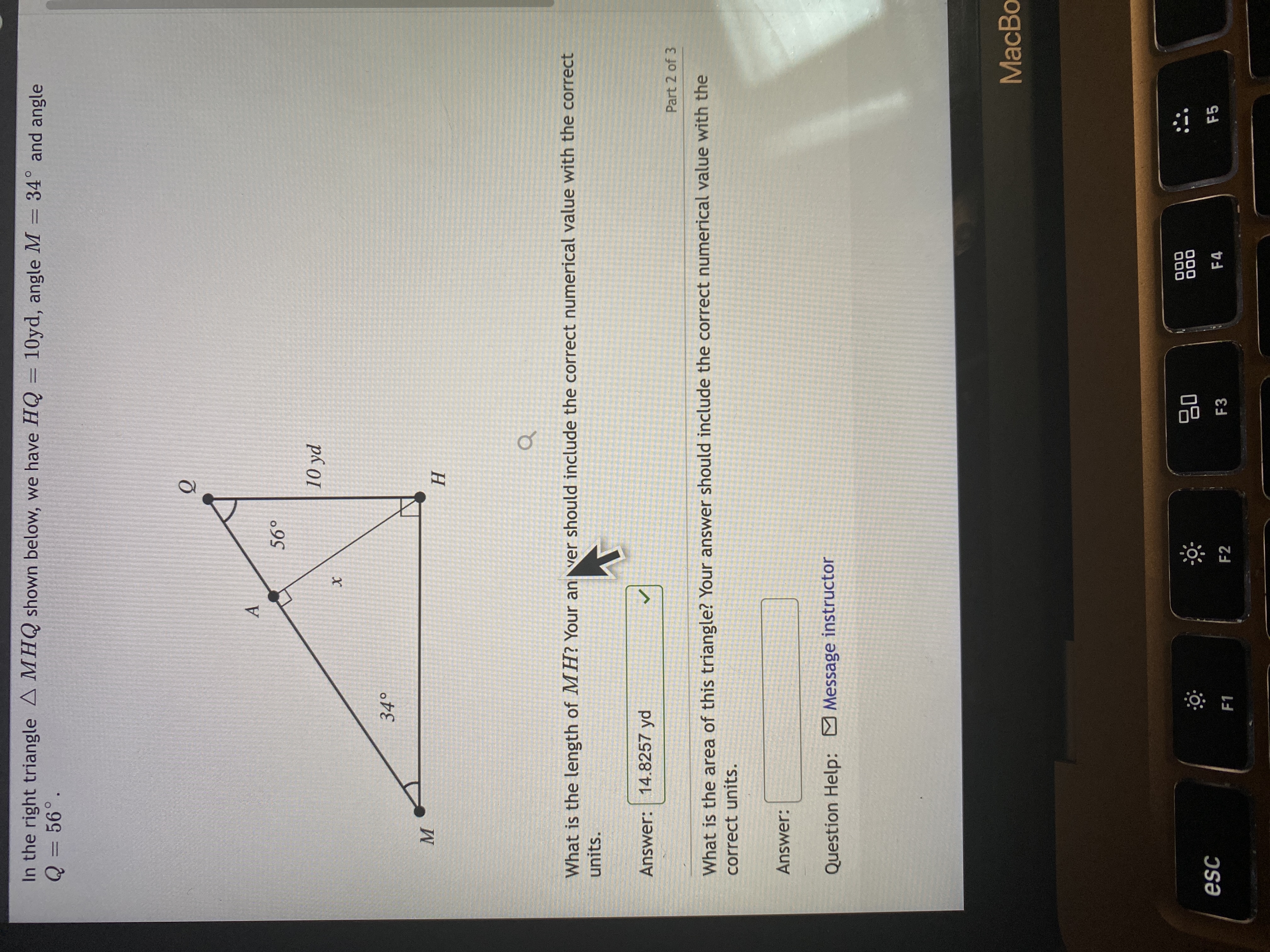 In the right triangle A MHQ shown below, we have