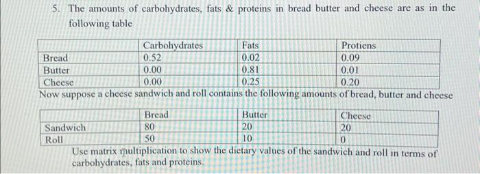 5. The amounts of carbohydrates, fats & proteins