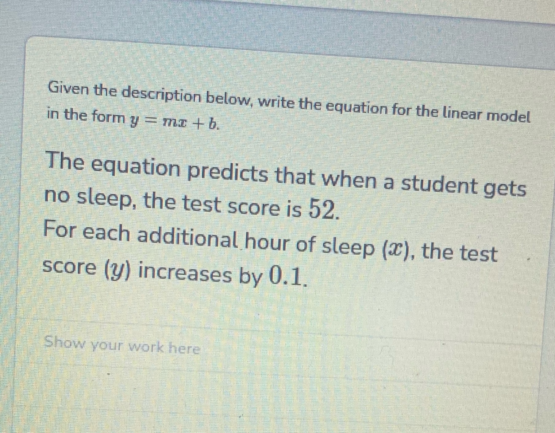 Given the description below, write the equation