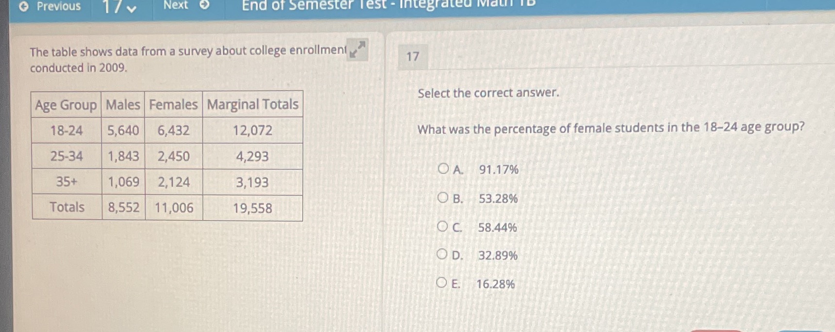 Previous 1/ v Next End of Semester Test -
