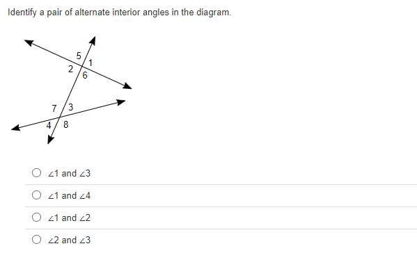 Number 1. Identify a pair of alternate interior