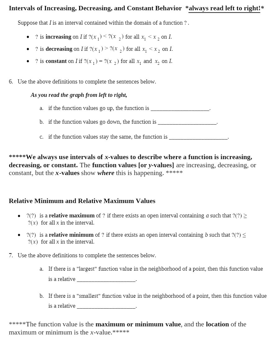 Intervals of Increasing, Decreasing, and Constant