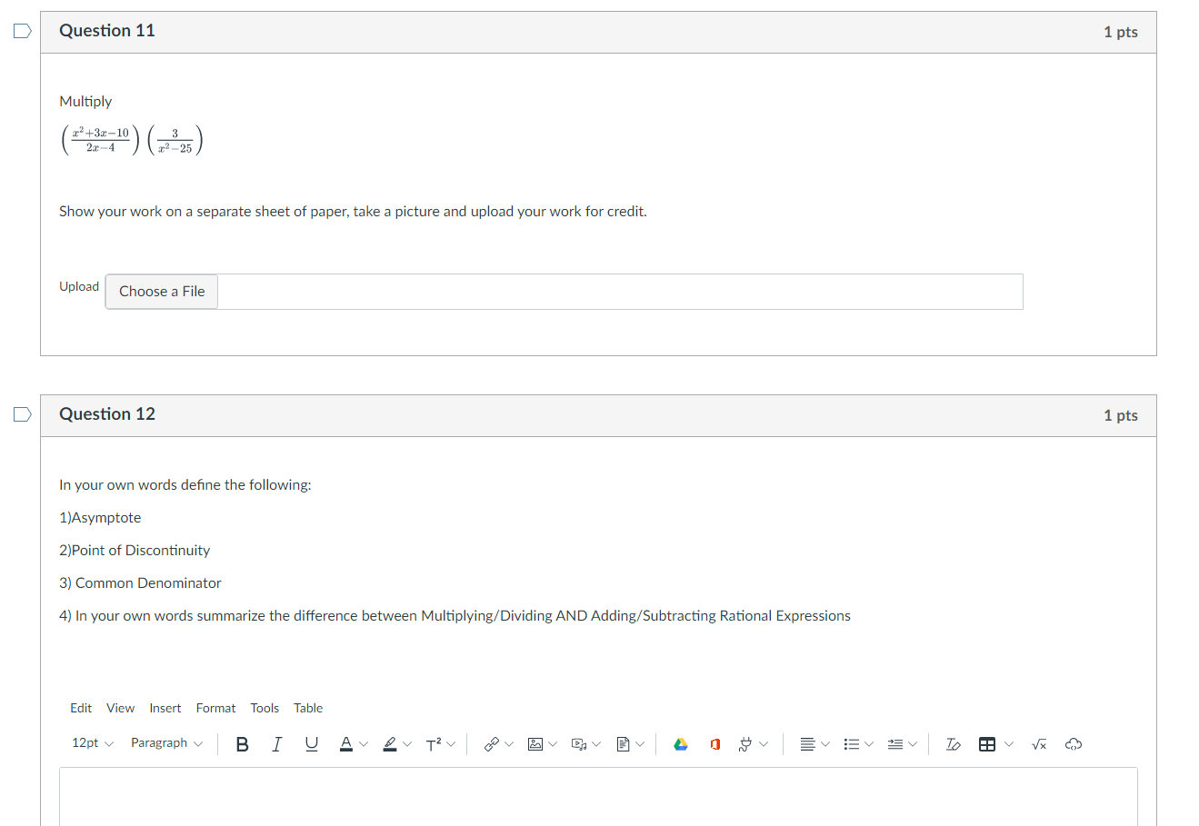 Question 10 1 pts The graph of y = g is shown