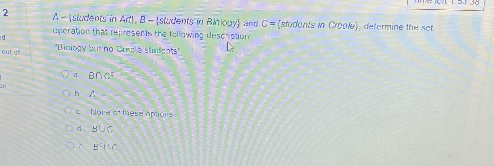2 A = {students in Art}, B = {students in