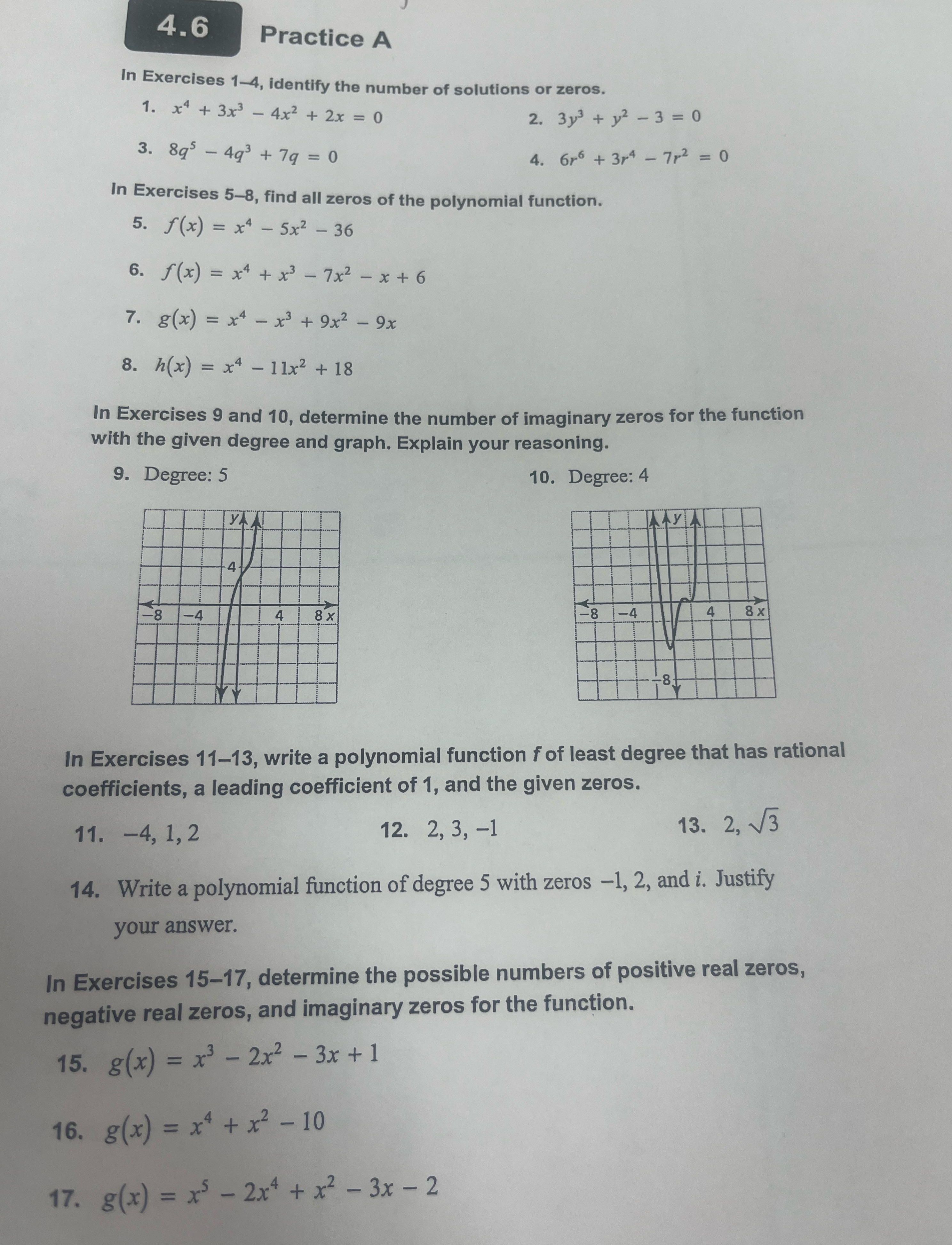 show work for each thank you! 4.6 Practice A In