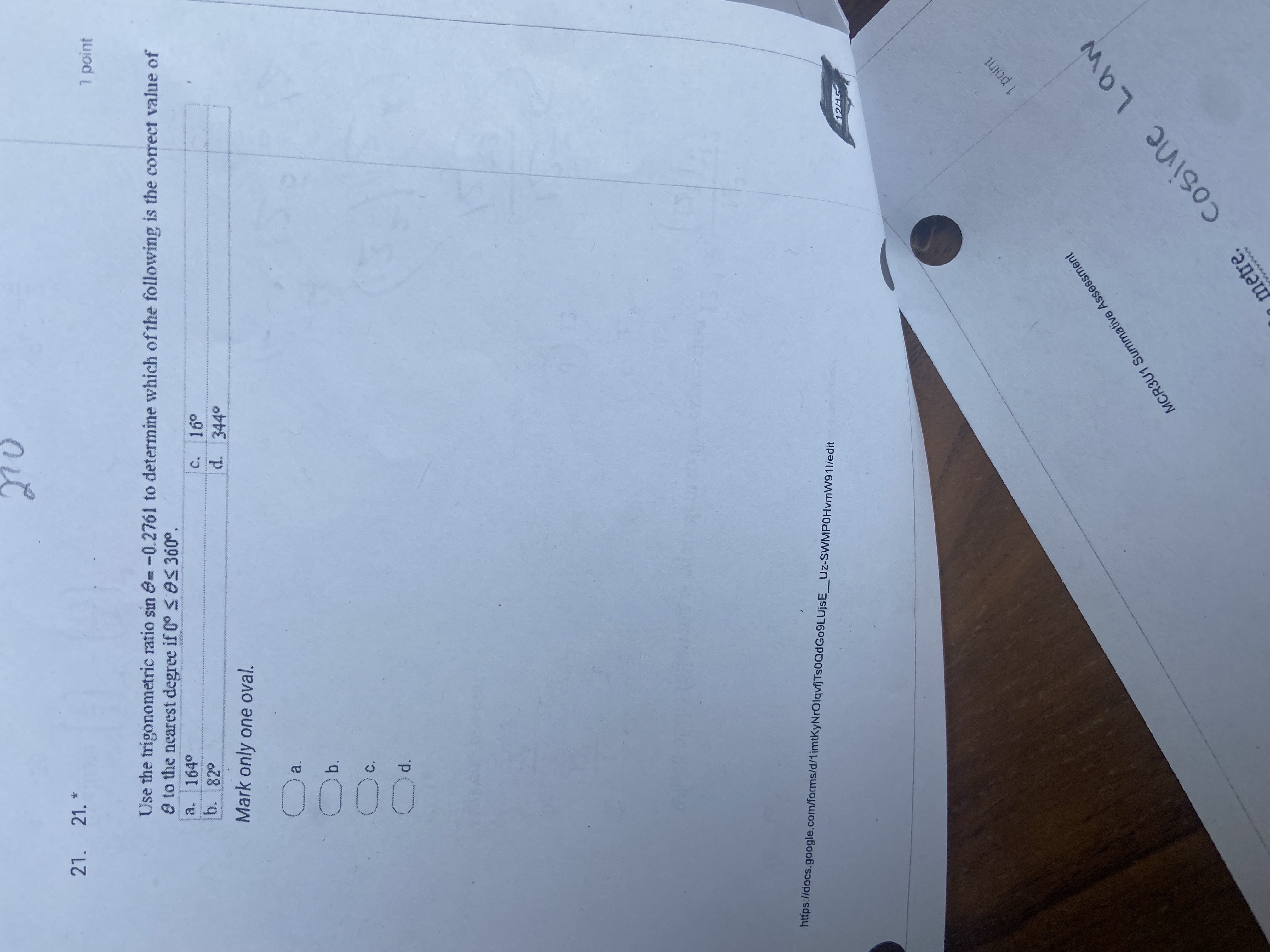 \f\f\f\f\f21. 21." 1 point Use the trigonometric