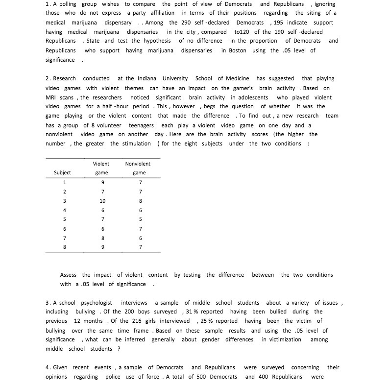 1. A polling group wishes to compare the point of