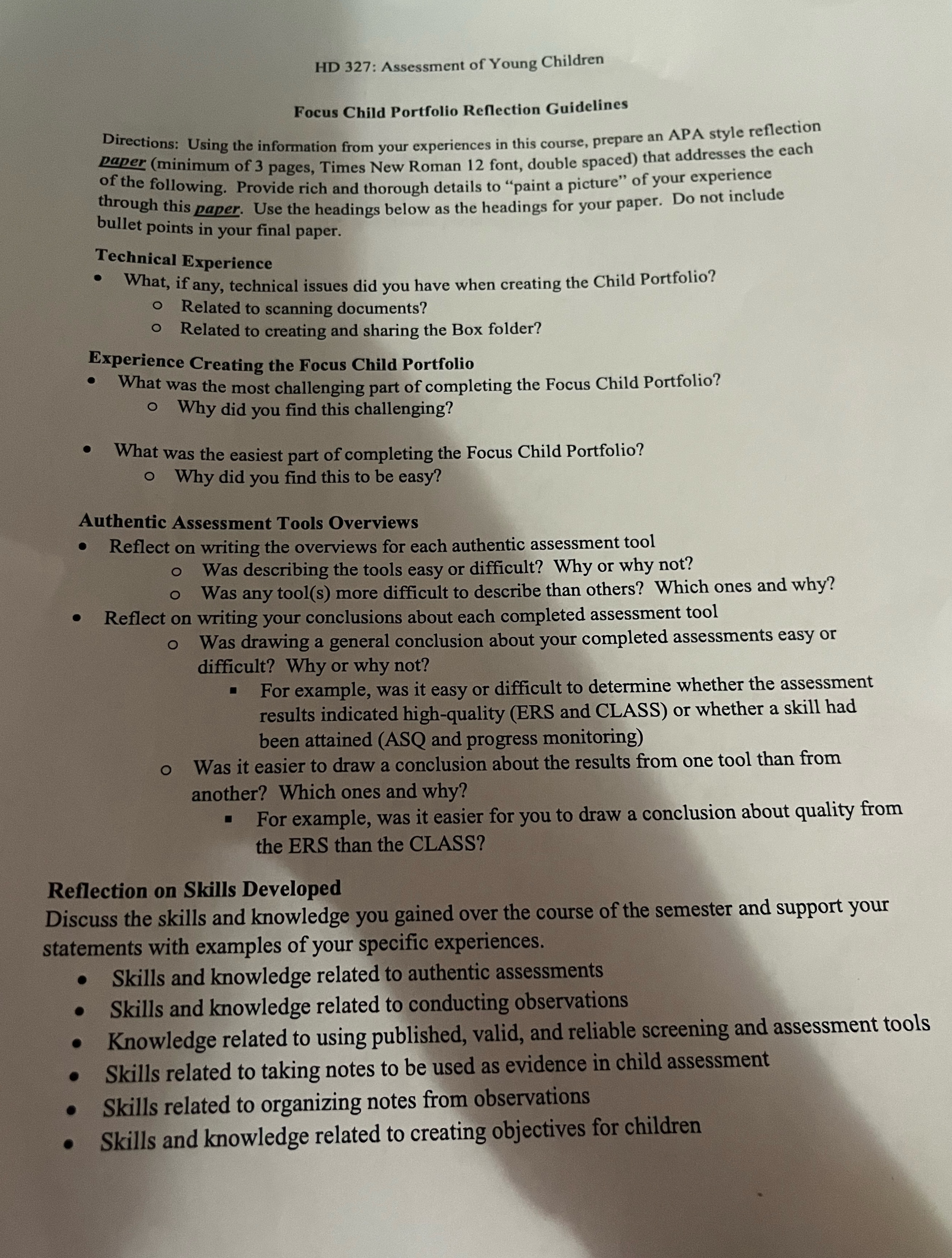 HD 327: Assessment of Young Children Focus Child