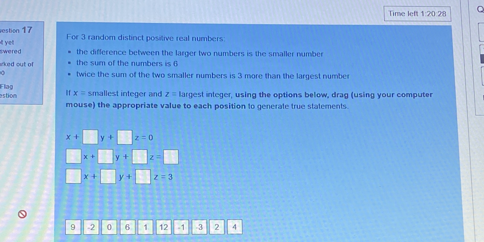 Time left 1:20:28 Q estion 17 it yet For 3 random