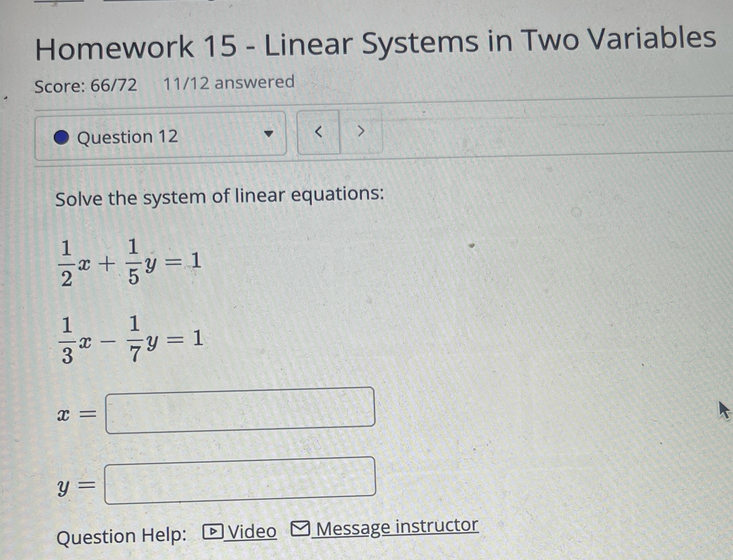 Homework 15 - Linear Systems in Two Variables