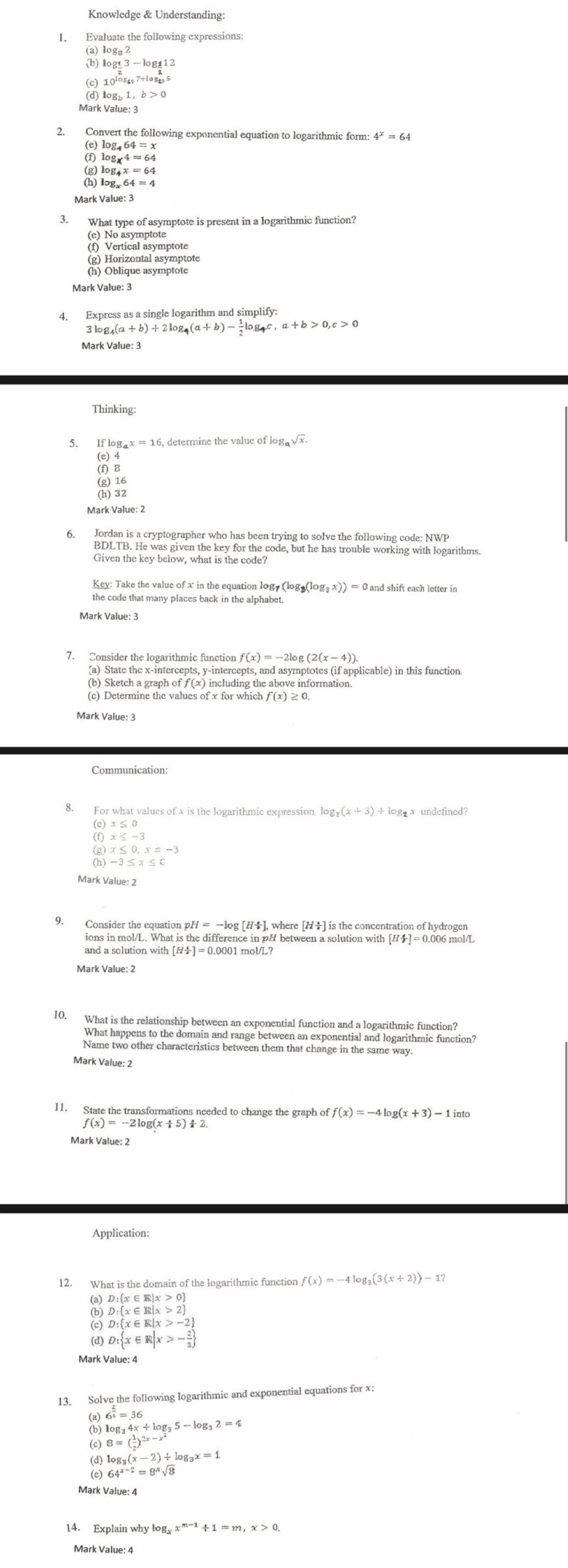 Question 1-14 Knowledge & Understanding: 1.