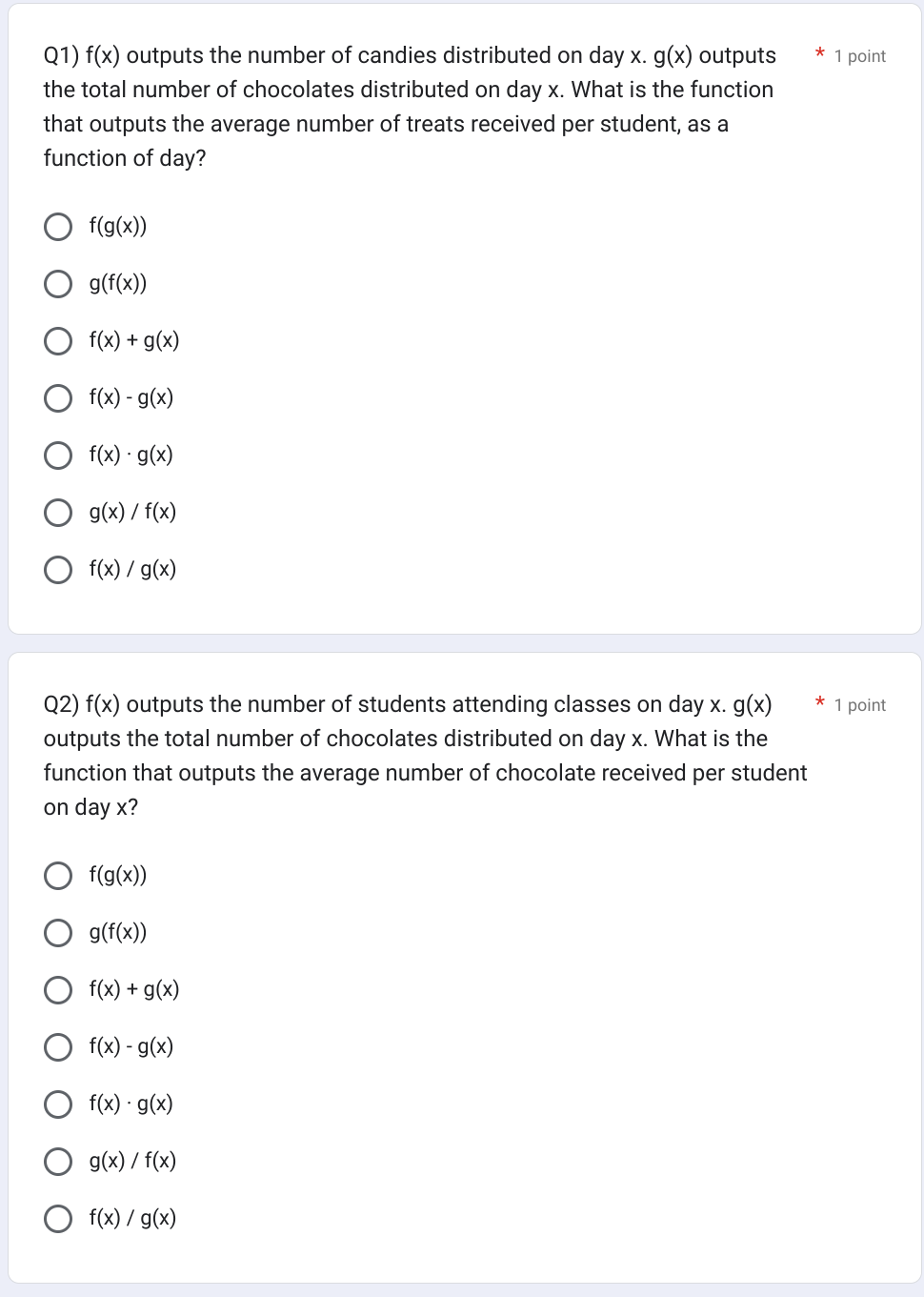 Q1) f(x) outputs the number of candies
