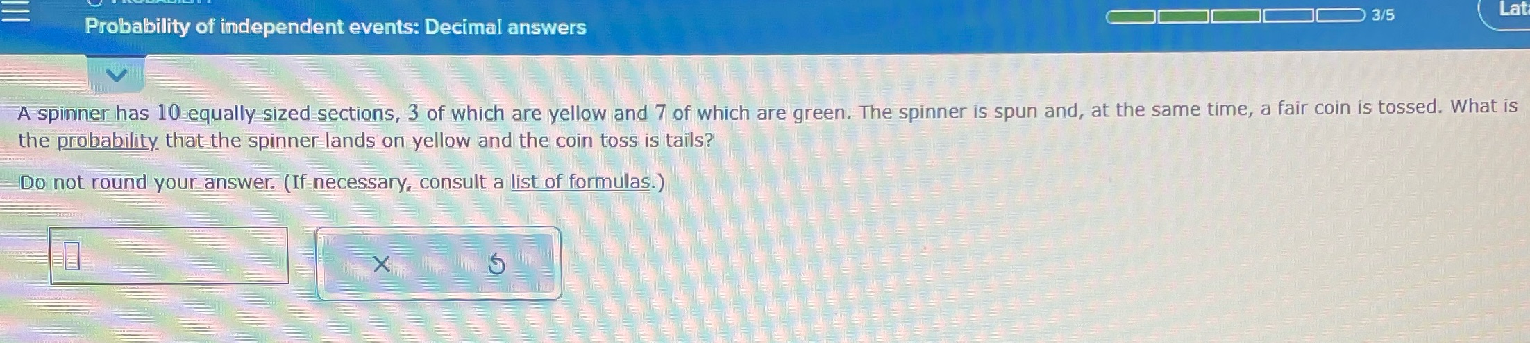 Lat Probability of independent events: Decimal