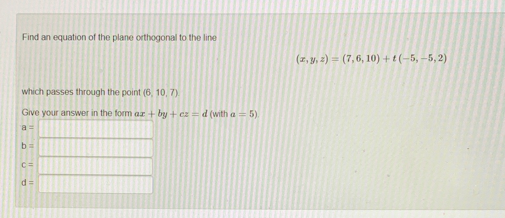 Find an equation of the plane orthogonal to the