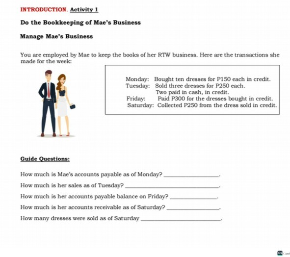 INTRODUCTION. Activity 1 Do the Bookkeeping of