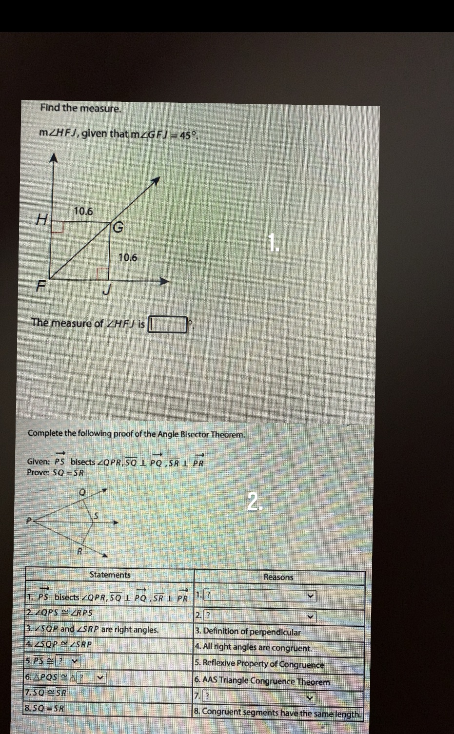Solve for 1. For 2 select, on the left side: PQ,