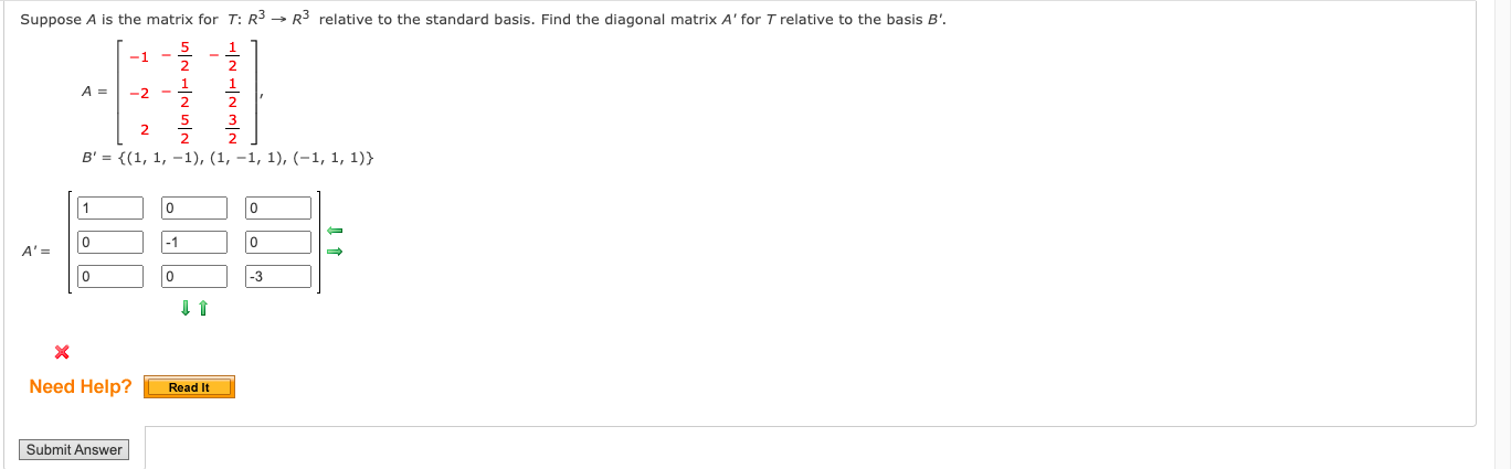 Suppose A is the matrix for 7: RS - R relative to
