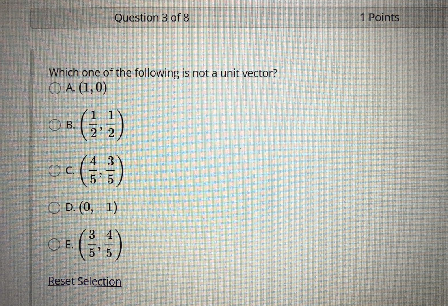 \fQuestion 2 of 8 1 Points Consider the points