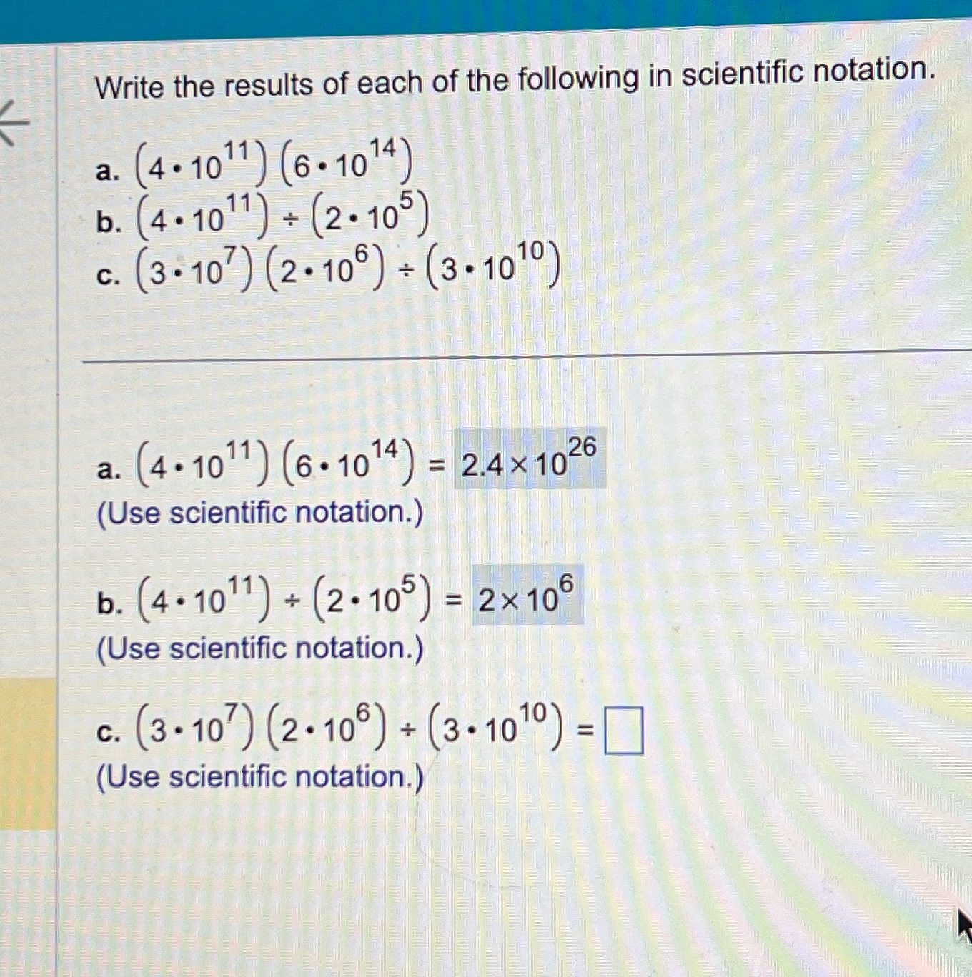 Letter C Write the results of each of the