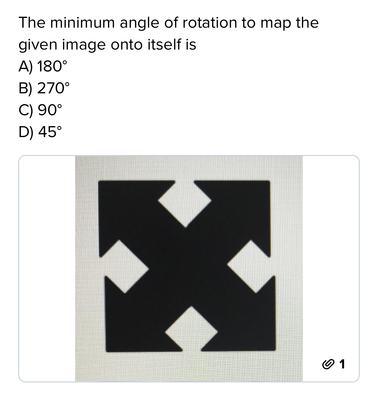 The minimum angle of rotation to map the given