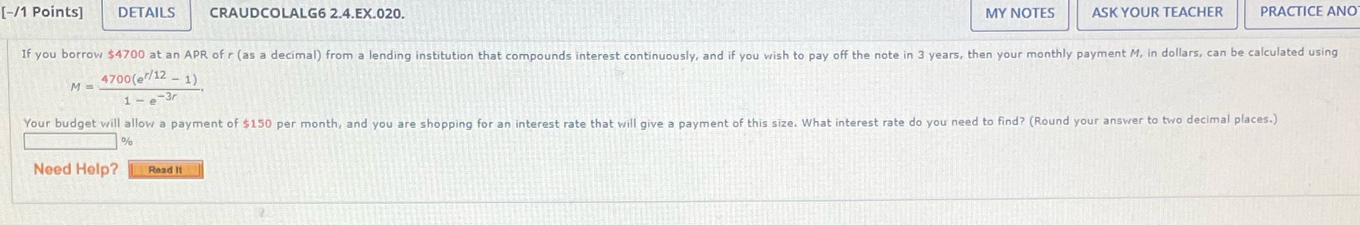 [-/1 Points] DETAILS CRAUDCOLALG6 2.4.EX.020. MY