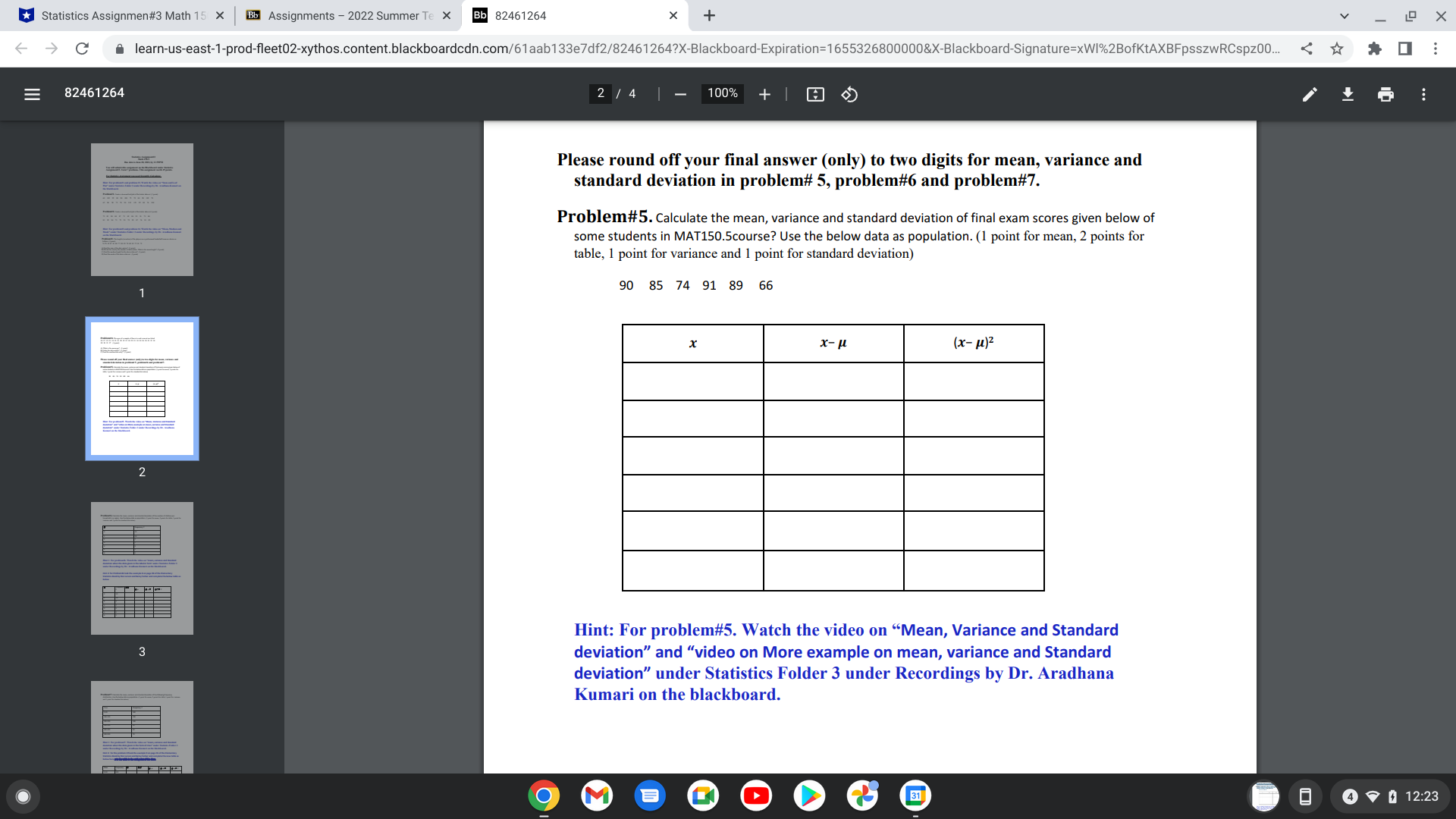*Statistics Assignmen#3 Math 15 x Bb Assignments
