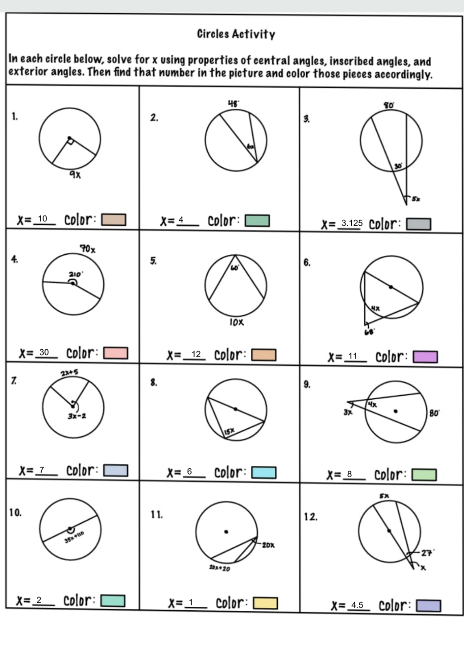 find the number that is x in each circle and