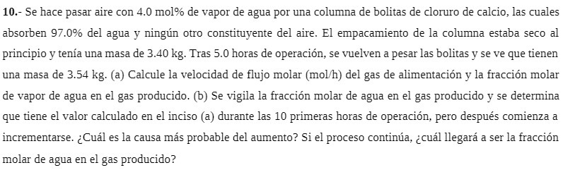 10.- Se hace pasar aire con 4.0 mol% de vapor de