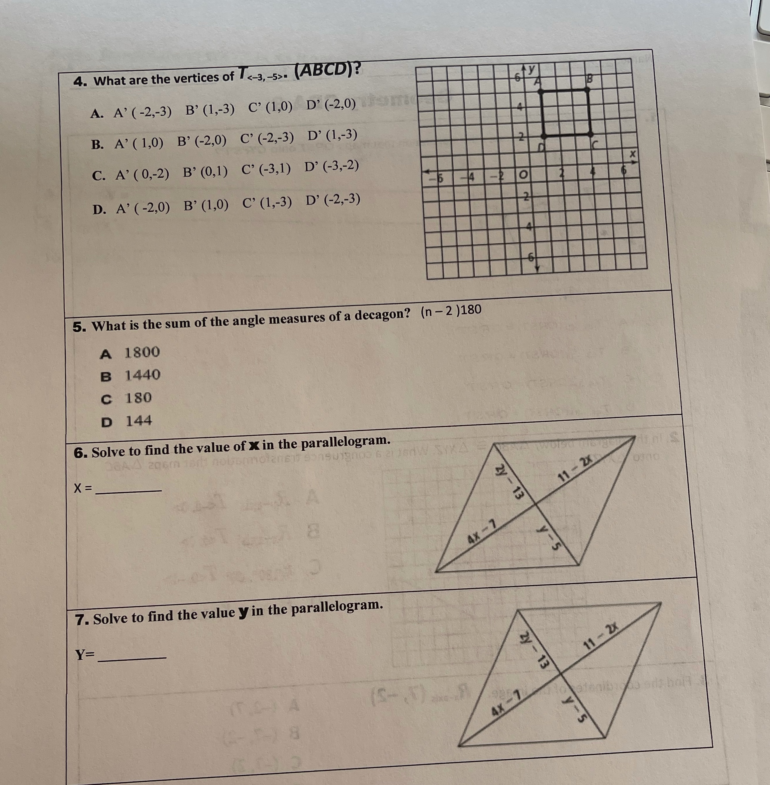 4. What are the vertices of . (ABCD)? A. A'
