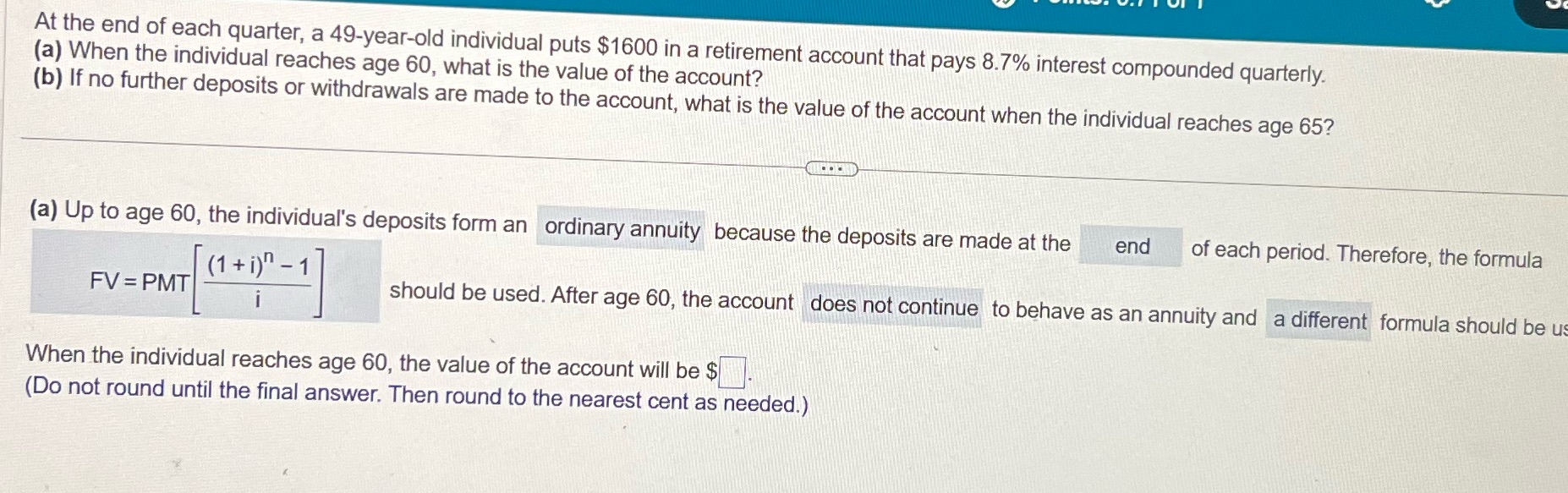 Please help At the end of each quarter, a