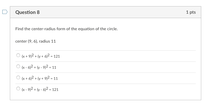 D Question 6 1 pts Graph the equation by