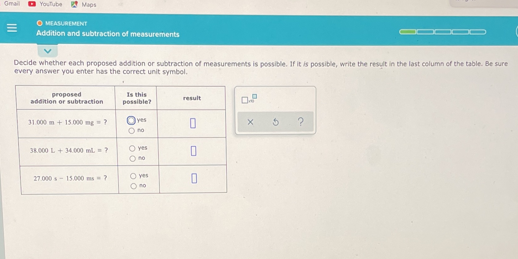 Gmail YouTube Maps = O MEASUREMENT Addition and